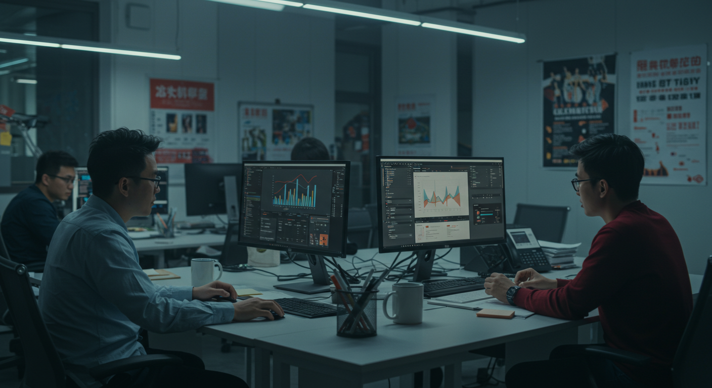 Команда e-commerce анализирует форматы Tmall и Tmall Global на экранах
