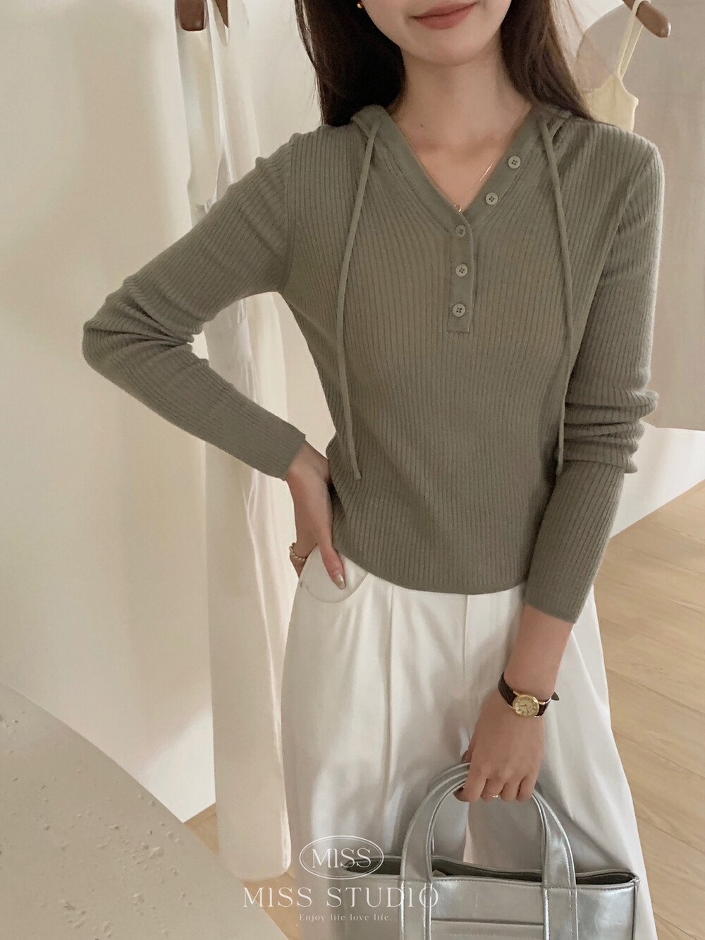 MISS STUDIO春季韩版连帽针织小衫女装2173 оптом из Китая