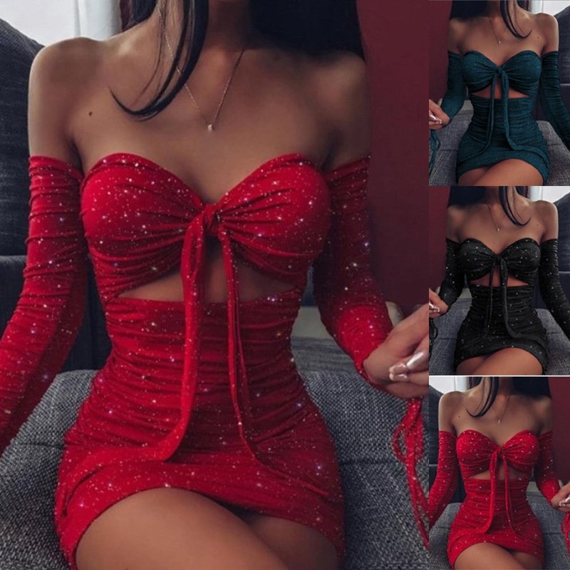 Длинное платье с вырезом и длинным рукавом оптом из Китая